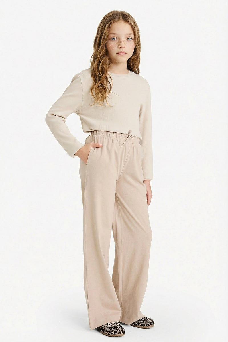 DeFacto Beige Girl Girl Wide Leg Trousers Casual - Image 2